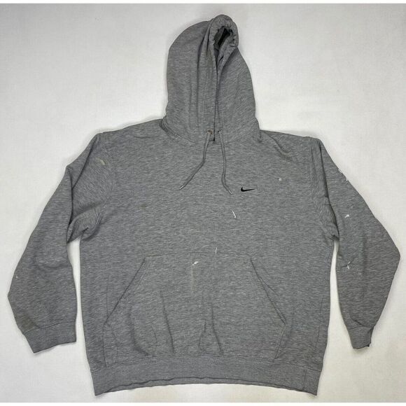 VINTAGE Nike Embroidered Swoosh Pullover Hoodie Men XL Gray Paint - Picture 1 of 9